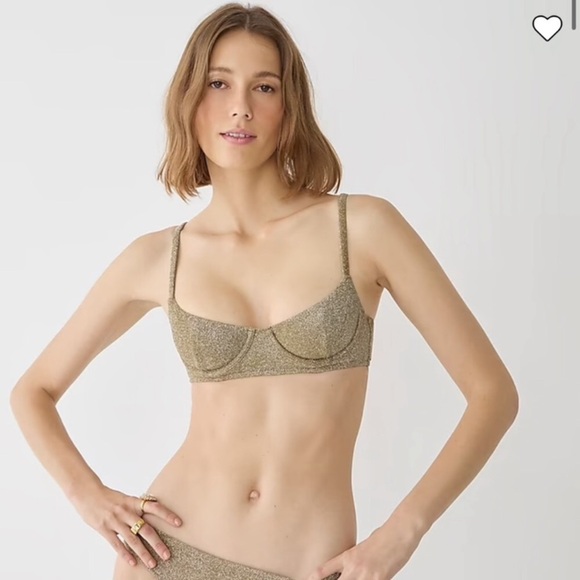 J.crew 38C sparkle underwire bikini top 0555 gold clasp adjustable sexy skimpy - Picture 2 of 16